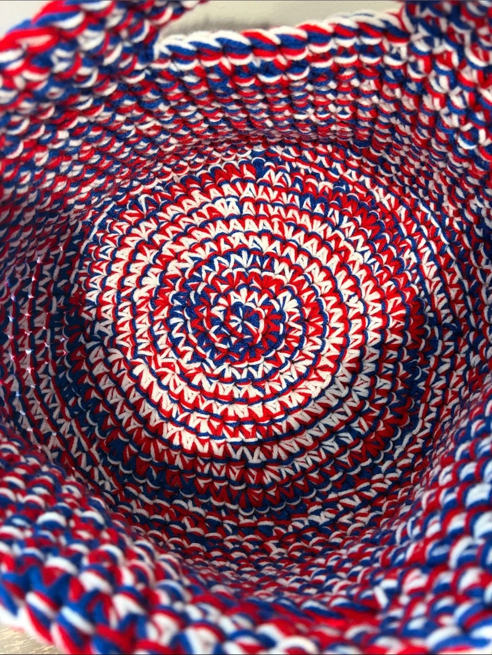 Hand Crafted Red, White & Blue Crochet Storage Baskets - Set of 2